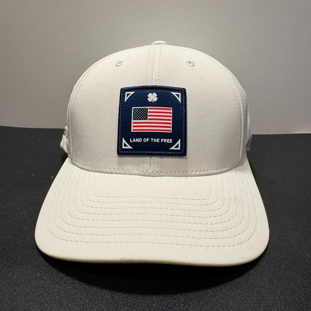 Black Clover Hat Golf Mens L-XL White Cotton Blend American Flag Oak Quarry Cap